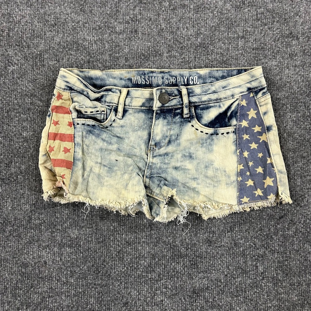 Mossimo Shorts Womens Size 3 Blue Acid Wash Americana Star Stripe Cutoff
